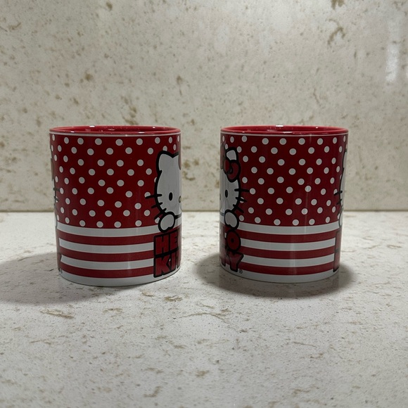 Hello Kitty x Sanrio Red Polka Dot & Stripe Ceramic Mug Set *BNWT* - Picture 2 of 6